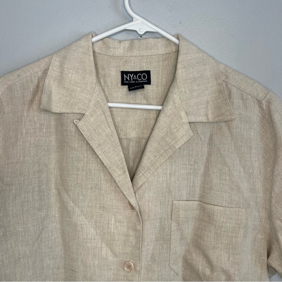 Ny&CO Mens 100% Linen Button Up Shirt Short Sleeve Beige Sz L Neutral Nautical - Picture 2 of 10